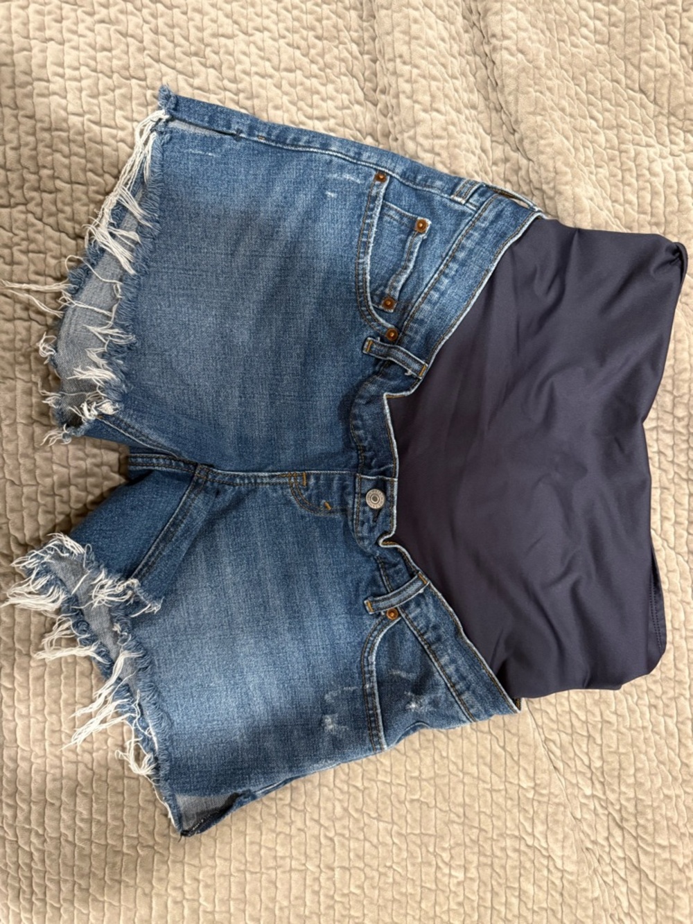 Abercrombie & Fitch Navy and Denim Mixed-Material Mom Shorts